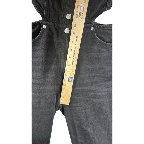 Zara XS Black Denim Jumpsuit Waist Cutouts Long Sleeve Classic Womens Jean - Picture 13 of 14